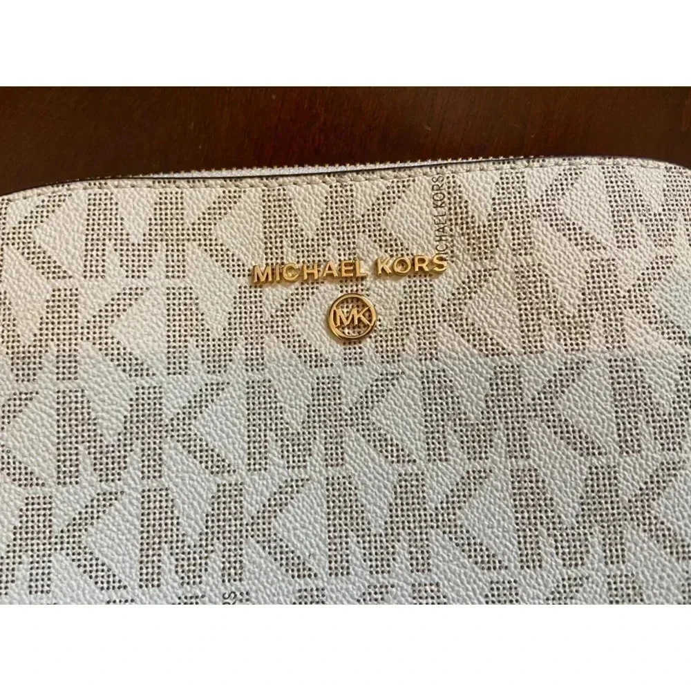 Michael Kors Dome Crossbody Bag Signature Logo Brown Leather Strap Gold Details
